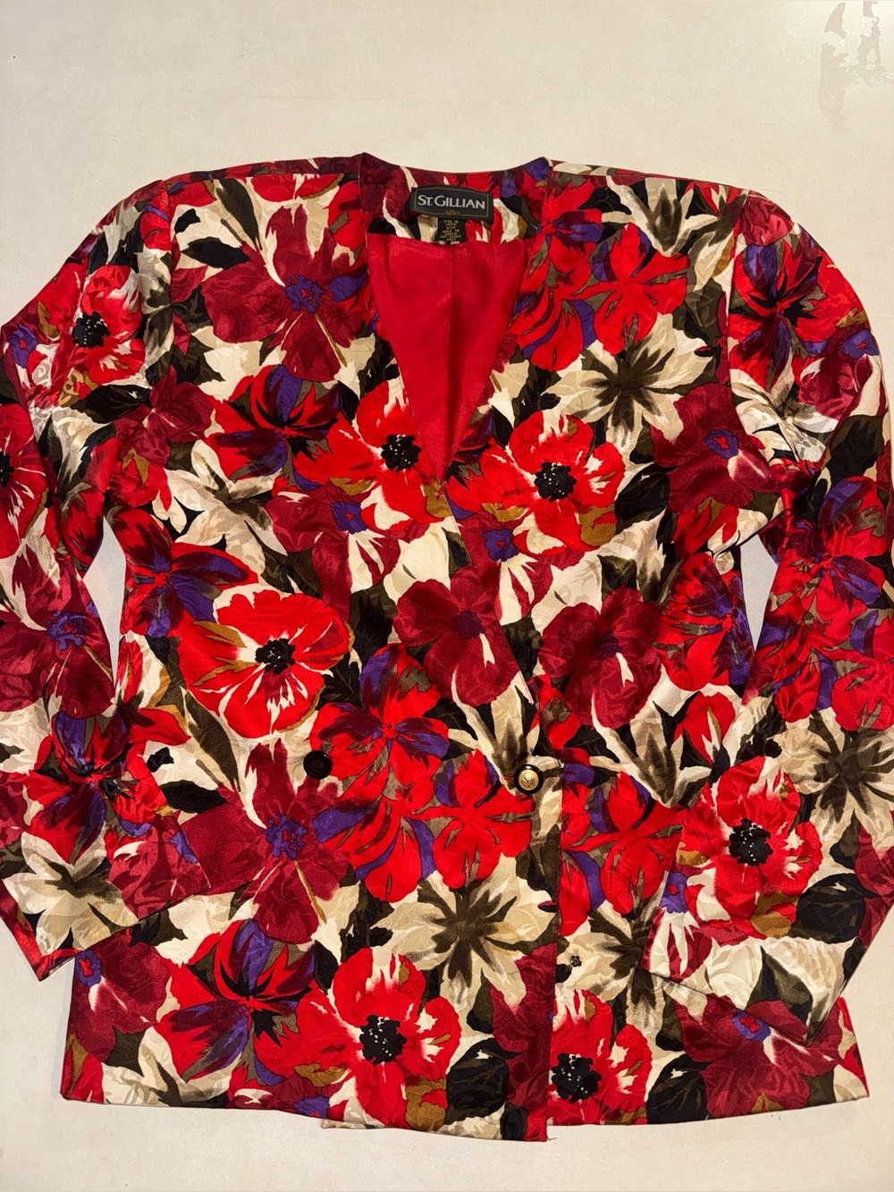 Vintage St Gillian Silk Floral Jacket Womens 10 Medium